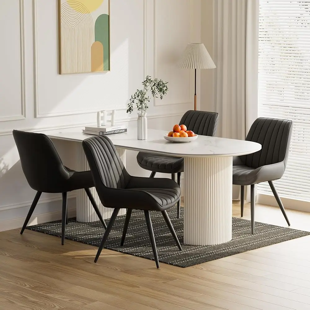 Dining Chairs Set Of 4, Faux Leather Mid Modern Kitchen Chairs With Soft Cushion, Comfortable Upholstered Dining Room Chairs
Dining Chairs Set Of 4, Faux Leather Mid Modern Kitchen Chairs With Soft Cushion, Comfortable Upholstered Dining Room Chairs
