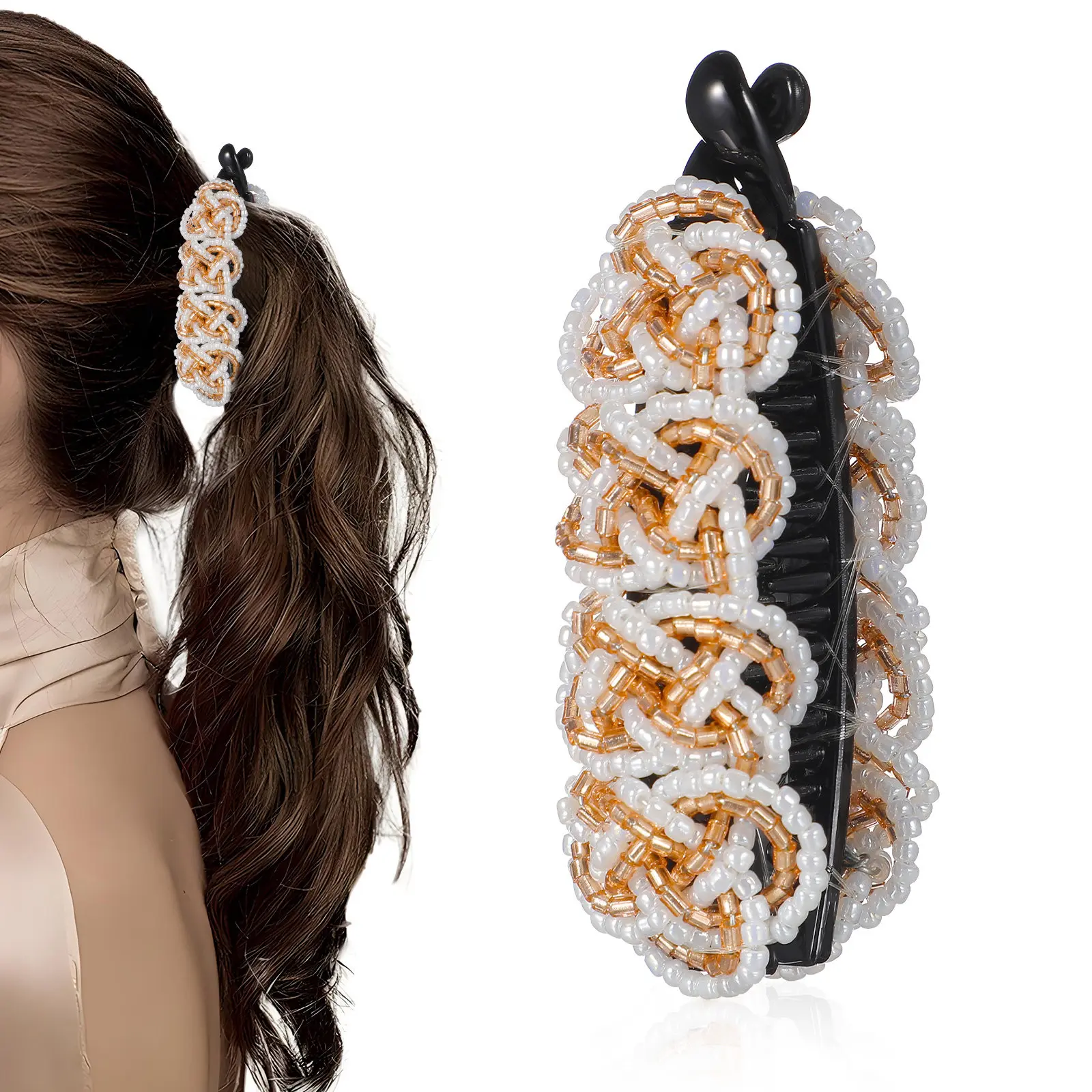 Beautiful Bead Hair Vertical Clip Rice White Light Brown Lightweight Acrylic Ponytail Holder for Woman Lady Girl Stylish Hair
Beautiful Bead Hair Vertical Clip Rice White Light Brown Lightweight Acrylic Ponytail Holder for Woman Lady Girl Stylish Hair