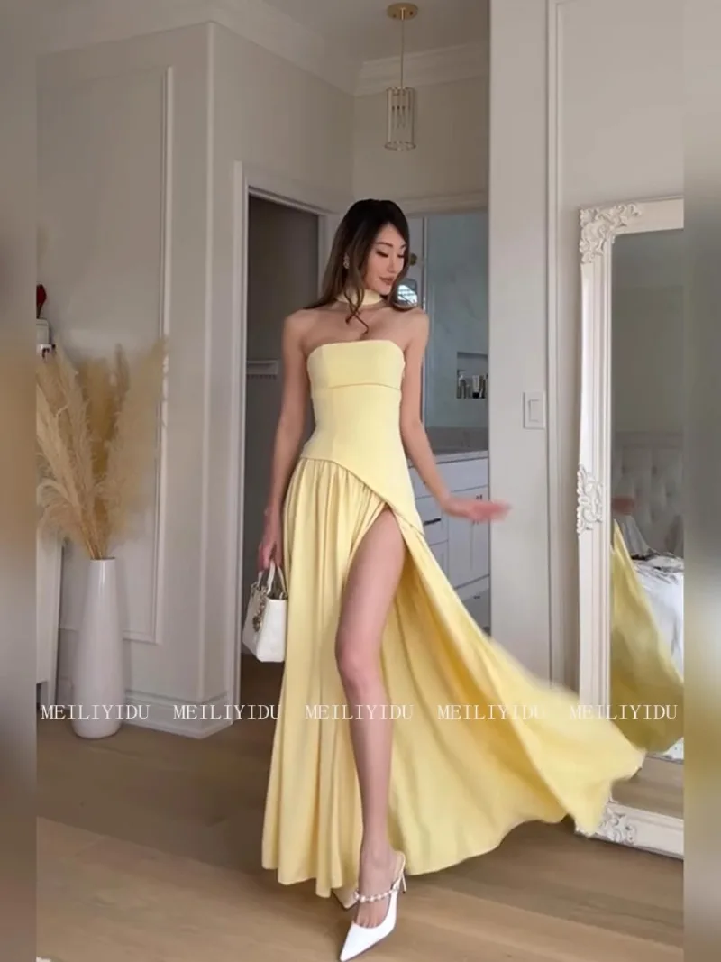 Fashion Irregular Yellow Strapless Dresses for Women Streetwear Trendy Temperament Elegant Side Split Pleated Dress
Fashion Irregular Yellow Strapless Dresses for Women Streetwear Trendy Temperament Elegant Side Split Pleated Dress