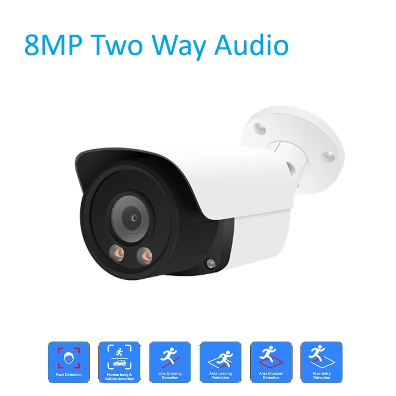 8MP PoE Bullet IP Camera Dual Light Outdoor Security Camera Human Vehicle Face Detection Built-in Mic ONVIF H.265+ 2.8mm Lens
8MP PoE Bullet IP Camera Dual Light Outdoor Security Camera Human Vehicle Face Detection Built-in Mic ONVIF H.265+ 2.8mm Lens
