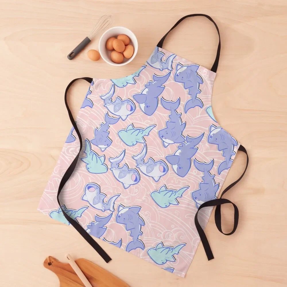 Pastel sharks Apron Kitchen Front work ladies Apron 
Pastel sharks Apron Kitchen Front work ladies Apron