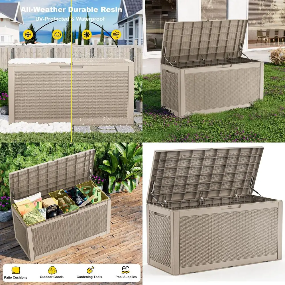 Ящик для хранения на открытом воздухе объемом 120 галлонов, из полимерной смолы, с замком, для сада, патио, бассейна (серый)
Ящик для хранения на открытом воздухе объемом 120 галлонов, из полимерной смолы, с замком, для сада, патио, бассейна (серый)