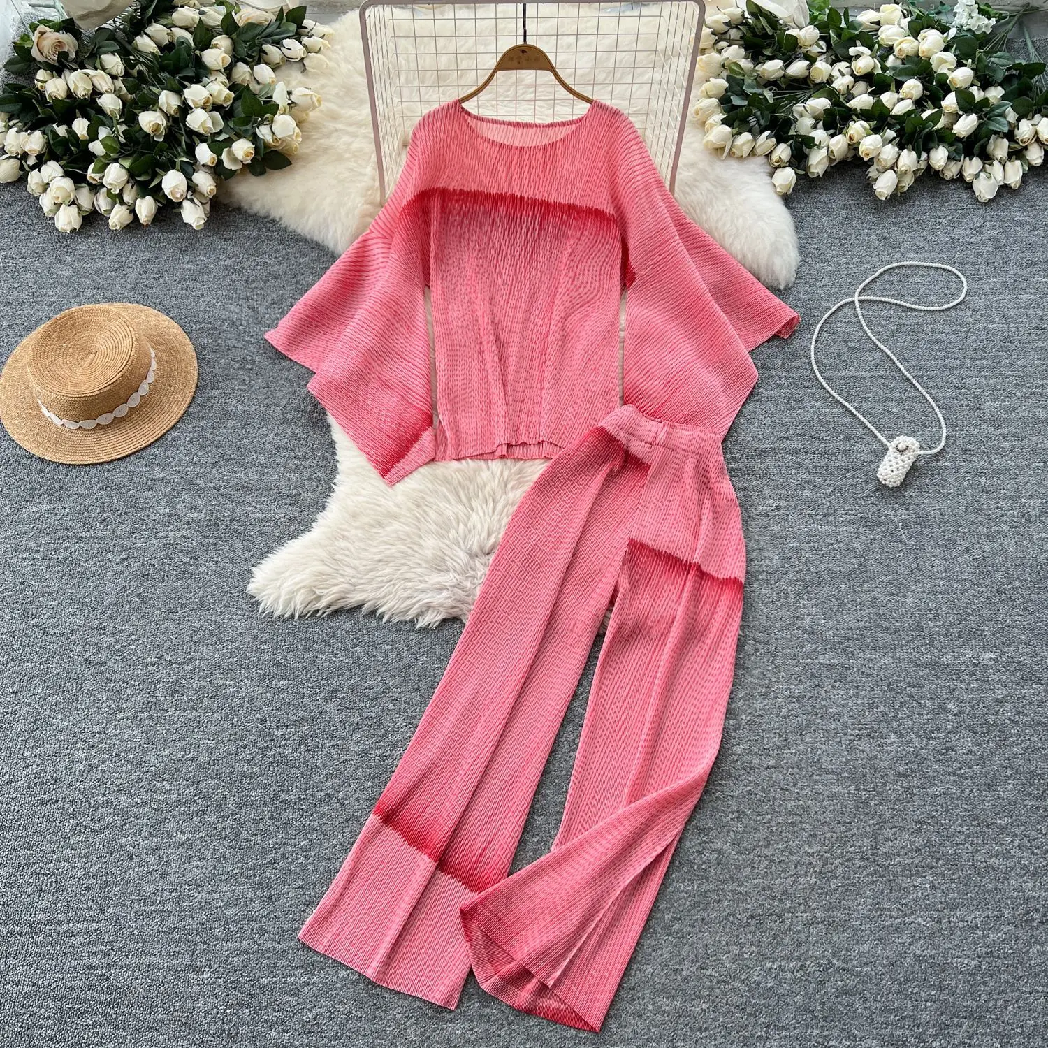 Two Piece Sets Pant Set Women Work Round Neck Full Sleeve Tops Y2k Streetwear Elegant Splice Wide Leg Long Pants High Waist
Two Piece Sets Pant Set Women Work Round Neck Full Sleeve Tops Y2k Streetwear Elegant Splice Wide Leg Long Pants High Waist