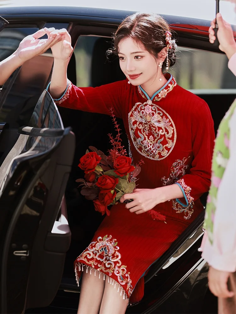 New Chinese Sle Engagement Dr Long Sve Red Wedding Dr for Bride Autumn Wedding High-End Feelings Return ...
New Chinese Sle Engagement Dr Long Sve Red Wedding Dr for Bride Autumn Wedding High-End Feelings Return ...