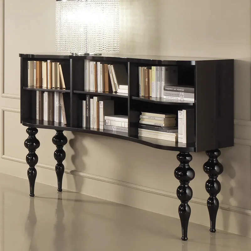 Solid wood curved bookcase Black open bookshelf Log shelf Display cabinet Xuan Guan Tai
Solid wood curved bookcase Black open bookshelf Log shelf Display cabinet Xuan Guan Tai
