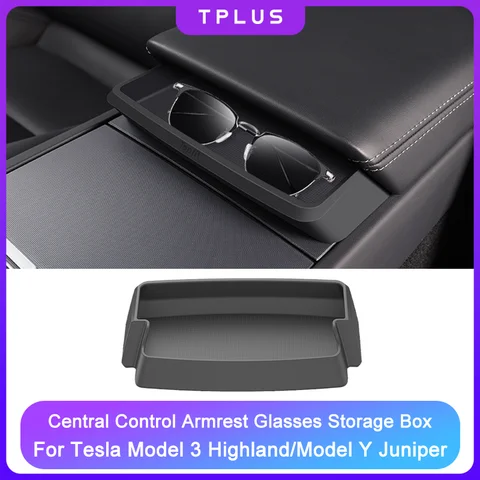 Caja de almacenamiento con reposabrazos para Tesla Model Y Juniper 2025, soporte para funda de teléfono y gafas de coche, accesorios multifuncionales modelo 3 Highland