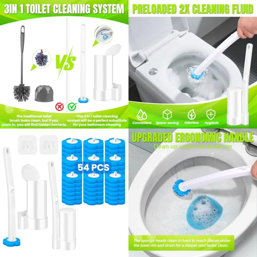Disposable Toilet Brush and Holder Set, Toilet Wand Refills, Extended Handle with 48 Cleaner Refills, Toilet Brush for Toilet B
Disposable Toilet Brush and Holder Set, Toilet Wand Refills, Extended Handle with 48 Cleaner Refills, Toilet Brush for Toilet B