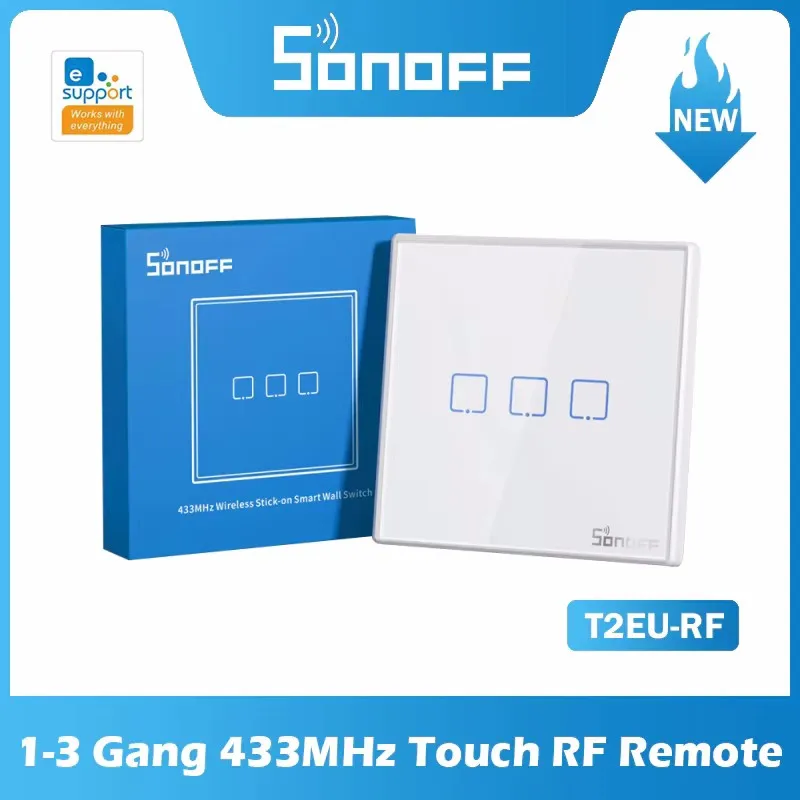 SONOFF T2EU RF Smart Switch Sticky 433 МГц Беспроводной радиочастотный пульт дистанционного управления Настенная панель 86 Тип сенсорного переключателя 1/2/3 Gang TX Настенные переключатели
SONOFF T2EU RF Smart Switch Sticky 433 МГц Беспроводной радиочастотный пульт дистанционного управления Настенная панель 86 Тип сенсорного переключателя 1/2/3 Gang TX Настенные переключатели