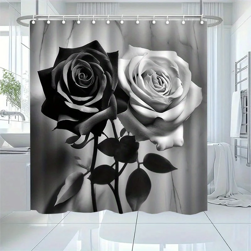 1pc Black and white rose patterned shower curtain, polyester fabric, machine washable, with hooks, suitable for bathroom décor.
1pc Black and white rose patterned shower curtain, polyester fabric, machine washable, with hooks, suitable for bathroom décor.