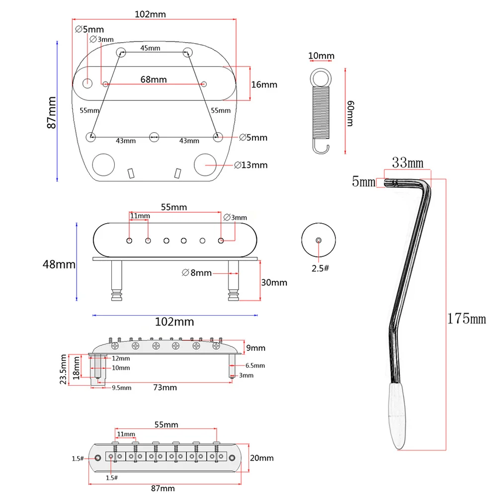 Guitar Bridge Tremolo Tailpiece High Quality Replacement Parts Ideal for 6 String Guitar Accessories Whammy Bar
Guitar Bridge Tremolo Tailpiece High Quality Replacement Parts Ideal for 6 String Guitar Accessories Whammy Bar