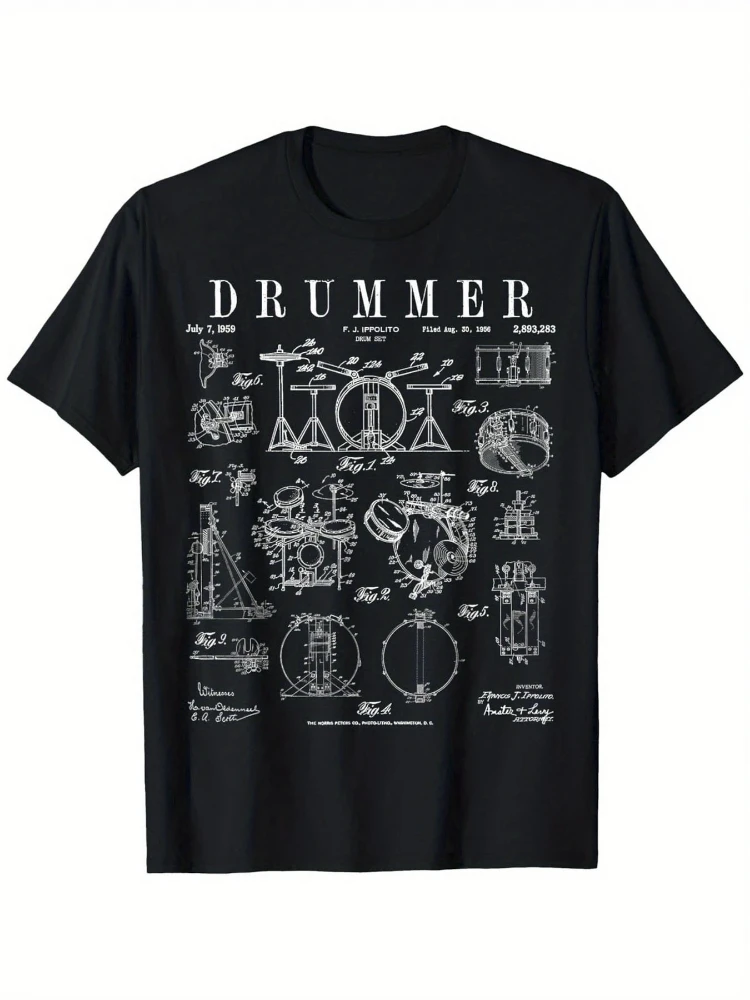 drum set retro patented drummer pattern design -100% cotton summer O-neck short sleeve casual printed men's T-shirt.
drum set retro patented drummer pattern design -100% cotton summer O-neck short sleeve casual printed men's T-shirt.
