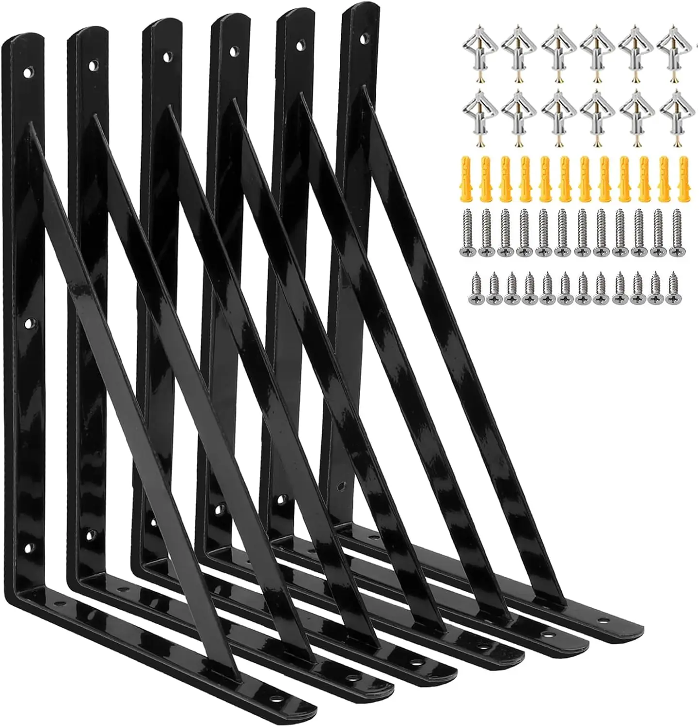 Heavy Duty Shelf Brackets 12x8 Inch, 6 Pack Black Metal L Brackets for Wall Shelves (300x190mm)
Heavy Duty Shelf Brackets 12x8 Inch, 6 Pack Black Metal L Brackets for Wall Shelves (300x190mm)