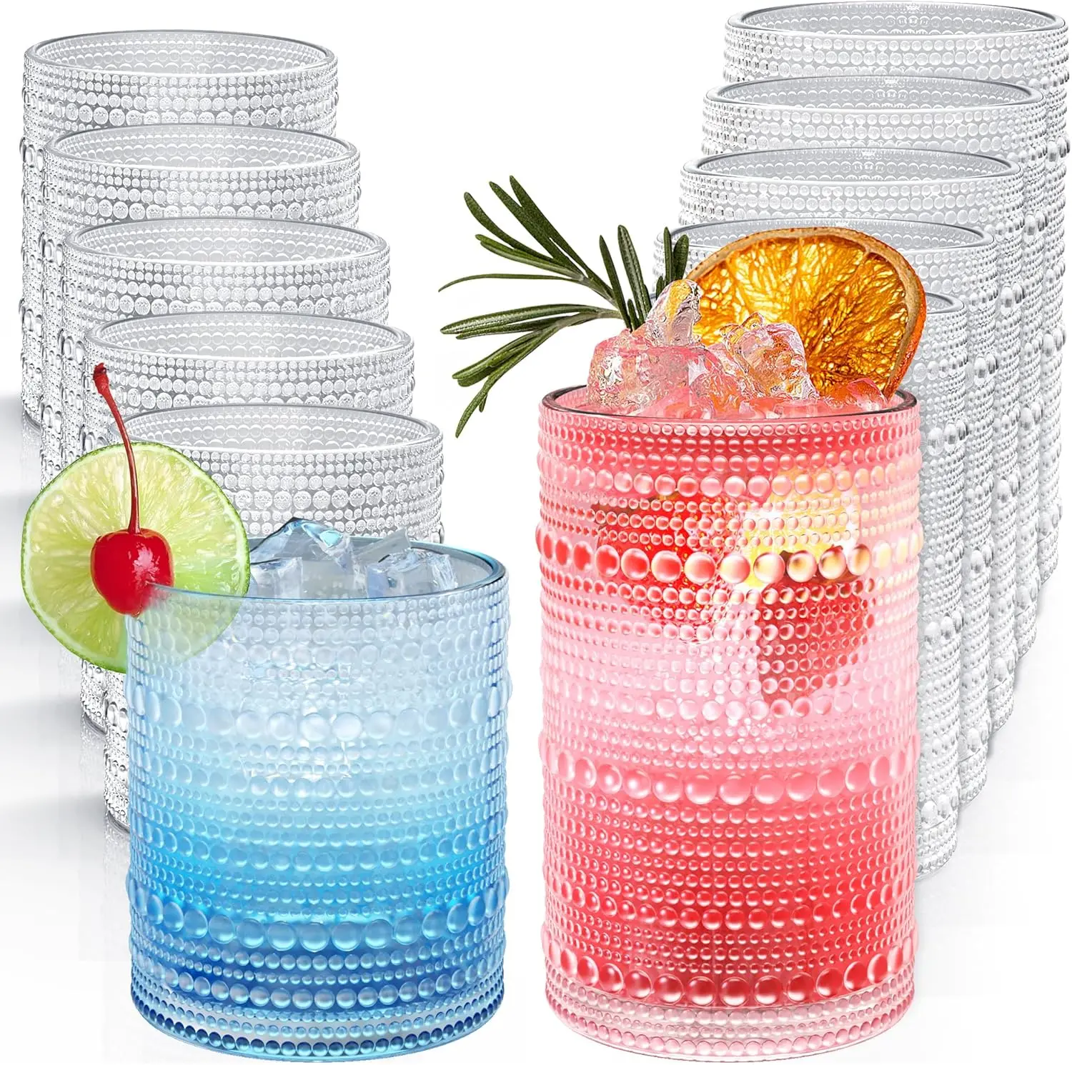 Vintage Hobnail Drinking Glasses Set of 12, 12 oz Highball Glasses & 10 oz Cocktail Glasses, Embossed Glass Cups, Clear Water Gl
Vintage Hobnail Drinking Glasses Set of 12, 12 oz Highball Glasses & 10 oz Cocktail Glasses, Embossed Glass Cups, Clear Water Gl