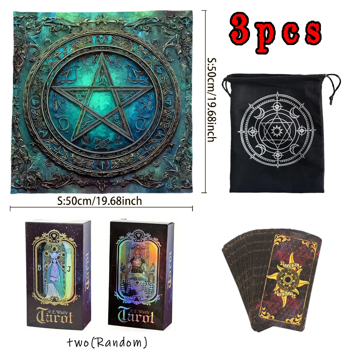 3pcs Gothic Pentagram Tarot Card Set 1 Set of 78 Queen Tarot Cards 1 Tarot Tablecloth 1 Storage Bag Divination Tools Dorm Decor
3pcs Gothic Pentagram Tarot Card Set 1 Set of 78 Queen Tarot Cards 1 Tarot Tablecloth 1 Storage Bag Divination Tools Dorm Decor
