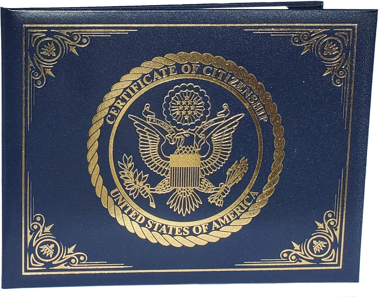 Certificate Holder for US Citizenship, Gold Eagle Design, Padded Cover with Clear Sleeve
Certificate Holder for US Citizenship, Gold Eagle Design, Padded Cover with Clear Sleeve