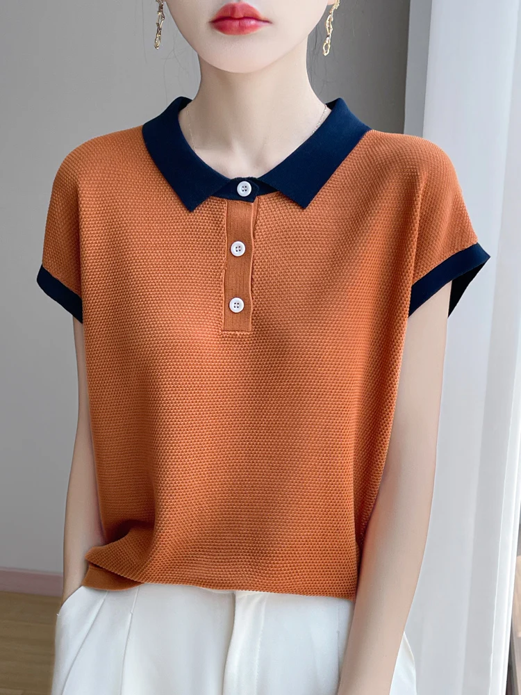 2025 New Large Size Summer Short Sleeve POLO Collar Color Block T Women High Grade T-Shirt Fashion Comfortable Leisure T-Shirt
2025 New Large Size Summer Short Sleeve POLO Collar Color Block T Women High Grade T-Shirt Fashion Comfortable Leisure T-Shirt