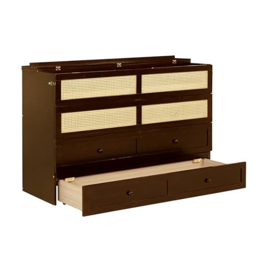 Queen Size Murphy Bed Cabinet in Walnut Finish with Rattan Accents and Storage Drawer Space-Saving Fold-Down Platform Bed for S
Queen Size Murphy Bed Cabinet in Walnut Finish with Rattan Accents and Storage Drawer Space-Saving Fold-Down Platform Bed for S