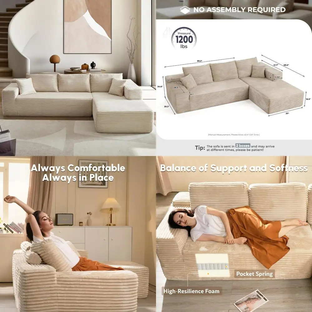 "106-inch cloud sectional couch with chaise, l-shaped modern modular sofa, deep seating, no assembly needed for living room"
"106-inch cloud sectional couch with chaise, l-shaped modern modular sofa, deep seating, no assembly needed for living room"