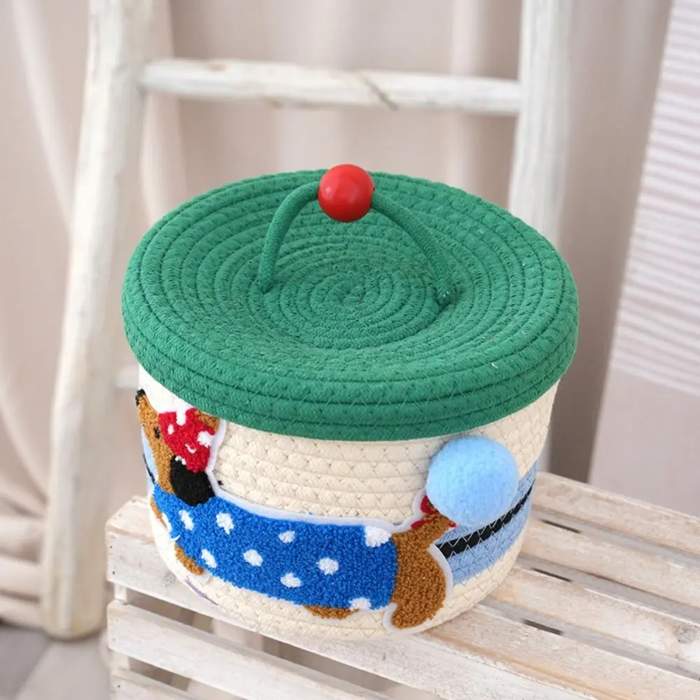 Cartoon Cotton Rope Storage Basket Dachshund Pattern with Cover Hand Gift Box Decorative Round Hand Woven Basket
Cartoon Cotton Rope Storage Basket Dachshund Pattern with Cover Hand Gift Box Decorative Round Hand Woven Basket