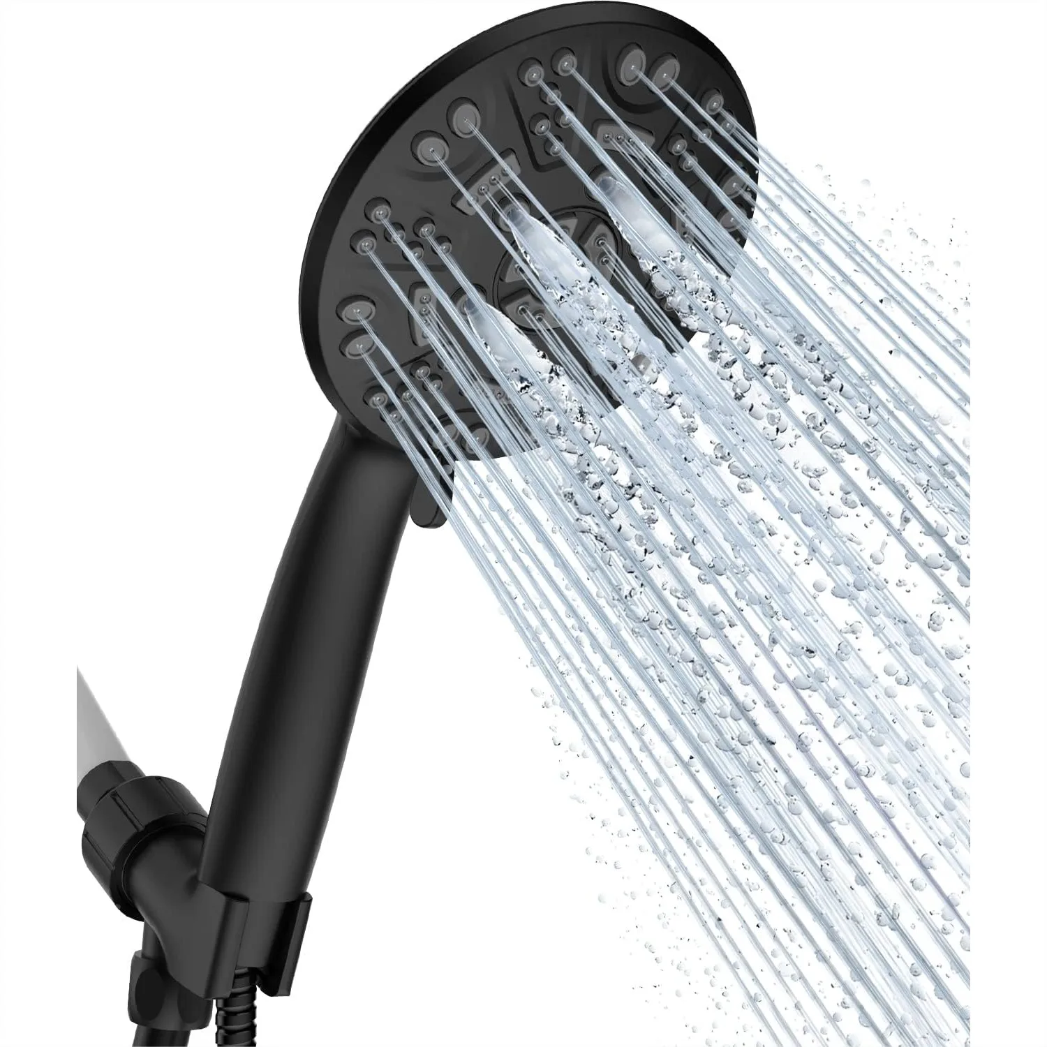 8-Setting Handheld Shower Head with 5ft Stainless Steel Hose and Brass Swivel Bracket, Matte Black
8-Setting Handheld Shower Head with 5ft Stainless Steel Hose and Brass Swivel Bracket, Matte Black