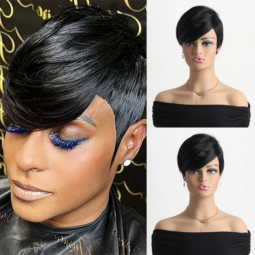 10 Inch Short Natural Synthetic Wigs With Bang Soft Hair Daily Use Short Black Ombre Curly Hair Costume Party Wig for Women
10 Inch Short Natural Synthetic Wigs With Bang Soft Hair Daily Use Short Black Ombre Curly Hair Costume Party Wig for Women