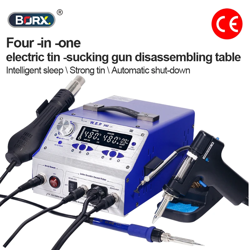 Многофункциональная паяльная станция 4-в-1 с большим цифровым дисплеем, термофеном, LED-подсветкой и электрическим отсосом для пайки и демонтажа компонентов
Многофункциональная паяльная станция 4-в-1 с большим цифровым дисплеем, термофеном, LED-подсветкой и электрическим отсосом для пайки и демонтажа компонентов