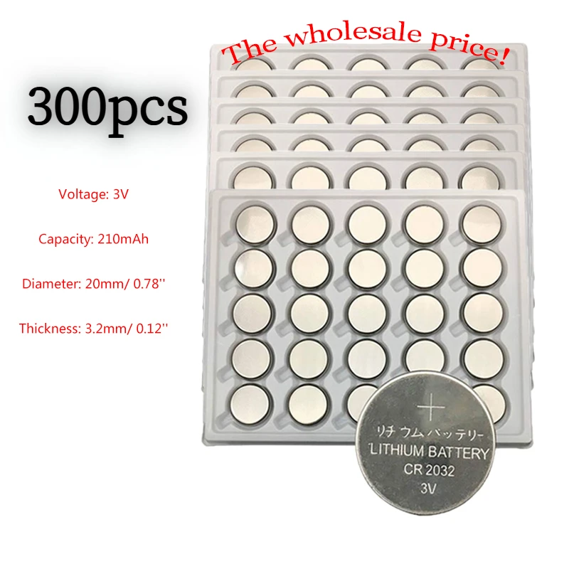 300Pcs CR2032 CR 2032 DL2032 ECR2032 BR2032 3V Lithium Battery for Watch Toy Calculator Car Remote Control Button Coin Cell
300Pcs CR2032 CR 2032 DL2032 ECR2032 BR2032 3V Lithium Battery for Watch Toy Calculator Car Remote Control Button Coin Cell