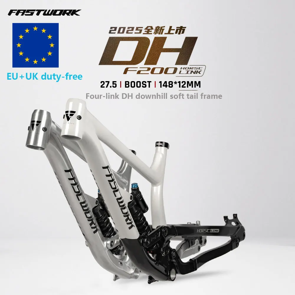 DH Full Suspension Frame Aluminum Soft Tail 27.5 er Rear Travel 200mm Boost 12X148mm 4 Links MTB Rear Shock Downhill Frameset 
DH Full Suspension Frame Aluminum Soft Tail 27.5 er Rear Travel 200mm Boost 12X148mm 4 Links MTB Rear Shock Downhill Frameset