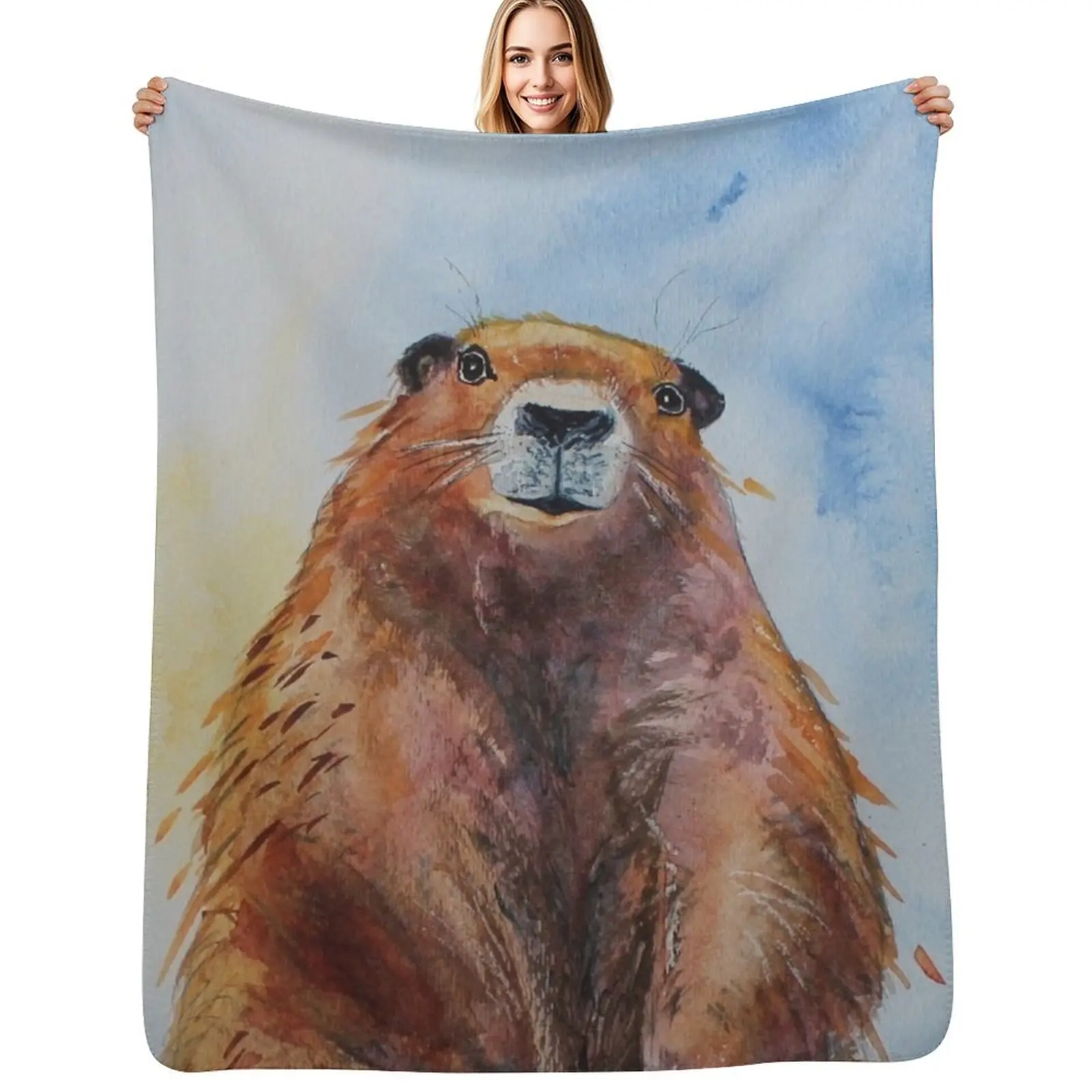 Standing Groundhog Day, Marmot Gofer realistic Watercolour Throw Blanket Cozy Light Blanket for Travel Camping Picnic
Standing Groundhog Day, Marmot Gofer realistic Watercolour Throw Blanket Cozy Light Blanket for Travel Camping Picnic