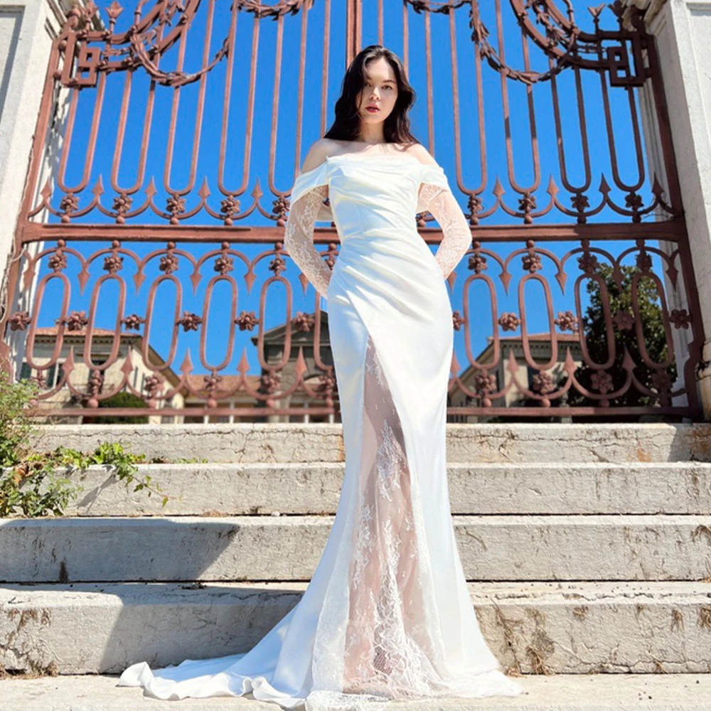 Modern Off The Shoulder Lace Long Sleeves Sheath/Mermaid Wedding Dresses Custom Made Bridal Grown Vestido De Noival
Modern Off The Shoulder Lace Long Sleeves Sheath/Mermaid Wedding Dresses Custom Made Bridal Grown Vestido De Noival