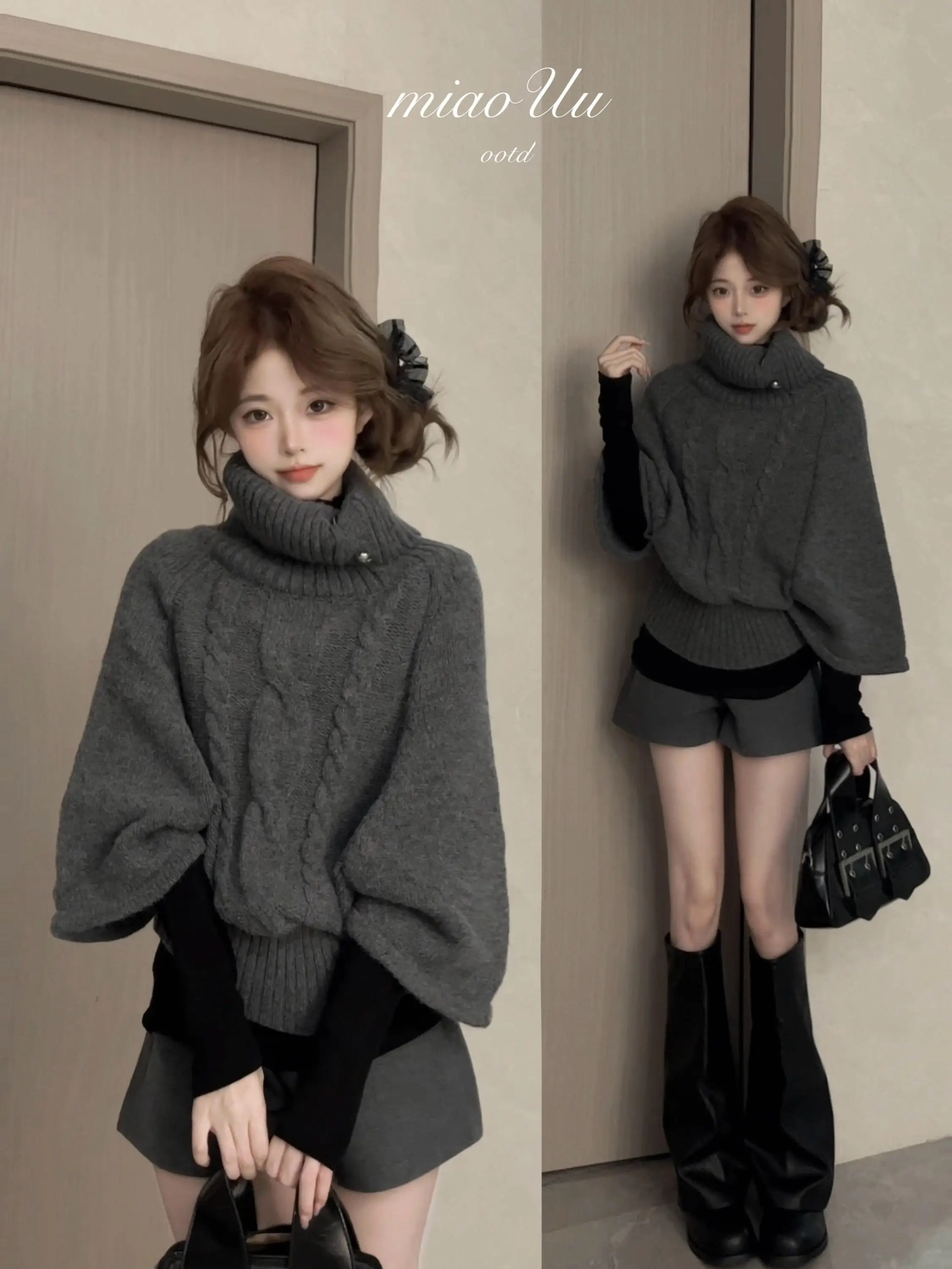 Retro Korean Style High Collar Grey Twist Knitted Sweater Women's Autumn Winter Batwing Sleeve Lazy Luxury Feel Top
Retro Korean Style High Collar Grey Twist Knitted Sweater Women's Autumn Winter Batwing Sleeve Lazy Luxury Feel Top