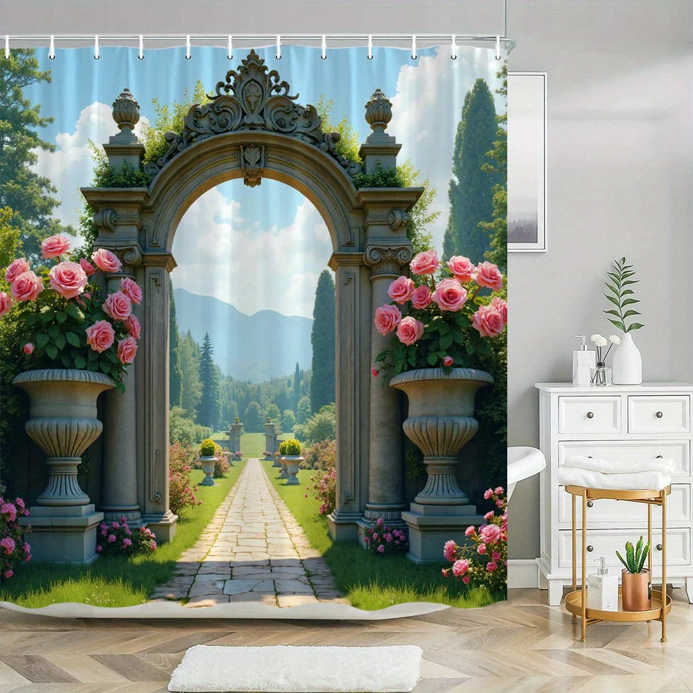 Занавеска для душа: арка Majestic Garden с розовыми розами для элегантного и живописного декора ванной комнаты
Занавеска для душа: арка Majestic Garden с розовыми розами для элегантного и живописного декора ванной комнаты