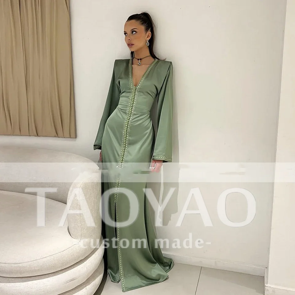 Green V-Neck Kaftan Dress Satin Turkey Golden Appliques Long Sleeves Evening Dress 2026 A-Line Floor Length Zipper Prom Dress
Green V-Neck Kaftan Dress Satin Turkey Golden Appliques Long Sleeves Evening Dress 2026 A-Line Floor Length Zipper Prom Dress