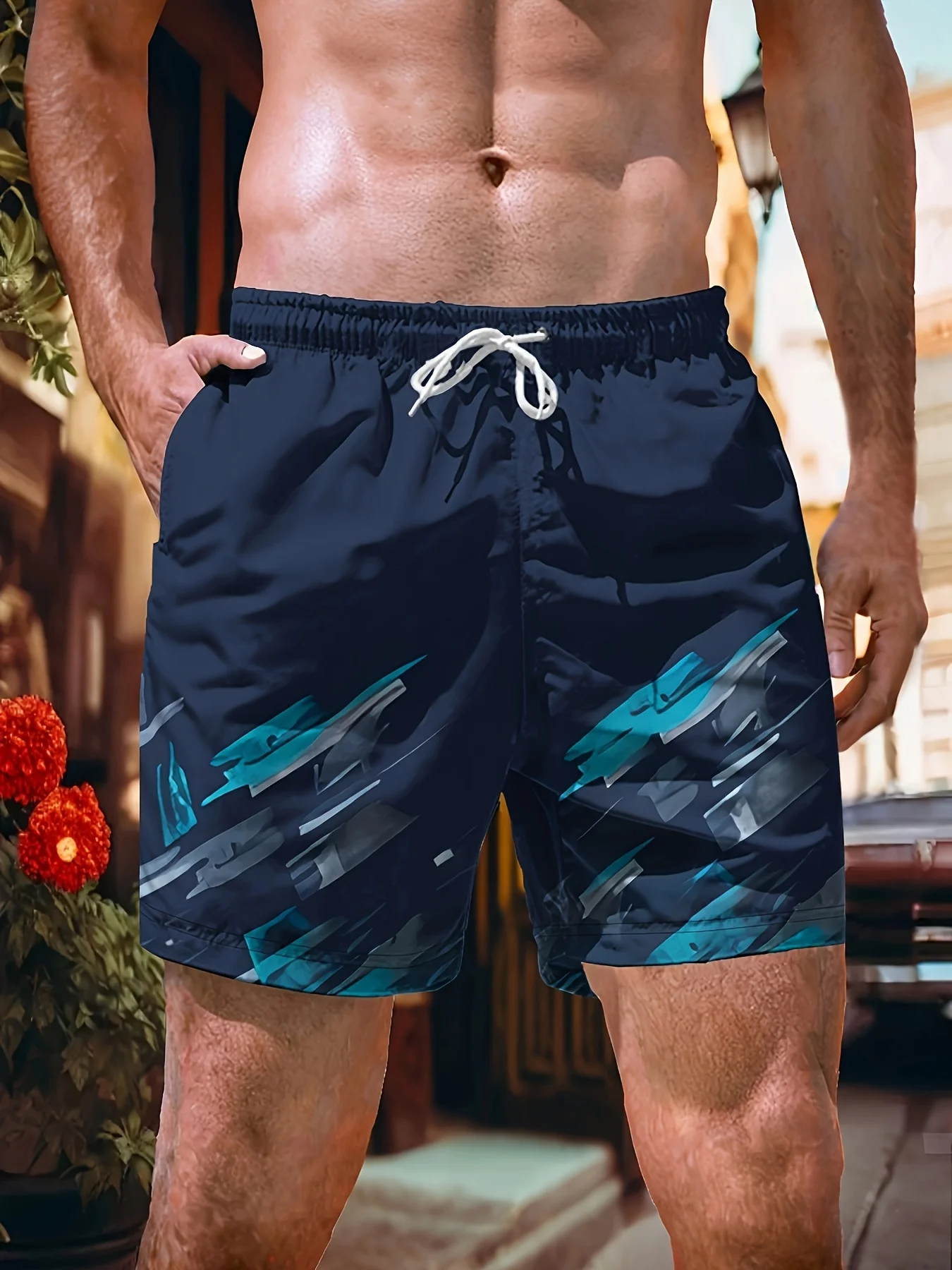 Men's Navy Teal Abstract Geometric Print Beach Shorts Drawstring Waist Quick Dry Casual Swim Trunks 2026
Men's Navy Teal Abstract Geometric Print Beach Shorts Drawstring Waist Quick Dry Casual Swim Trunks 2026