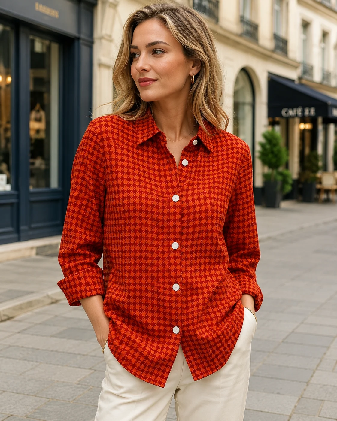 2026New Women's Orange Red Houndstooth Pattern Long Sleeve Shirts Elegant Lapel Button Up Blouse Streetwear Tops
2026New Women's Orange Red Houndstooth Pattern Long Sleeve Shirts Elegant Lapel Button Up Blouse Streetwear Tops
