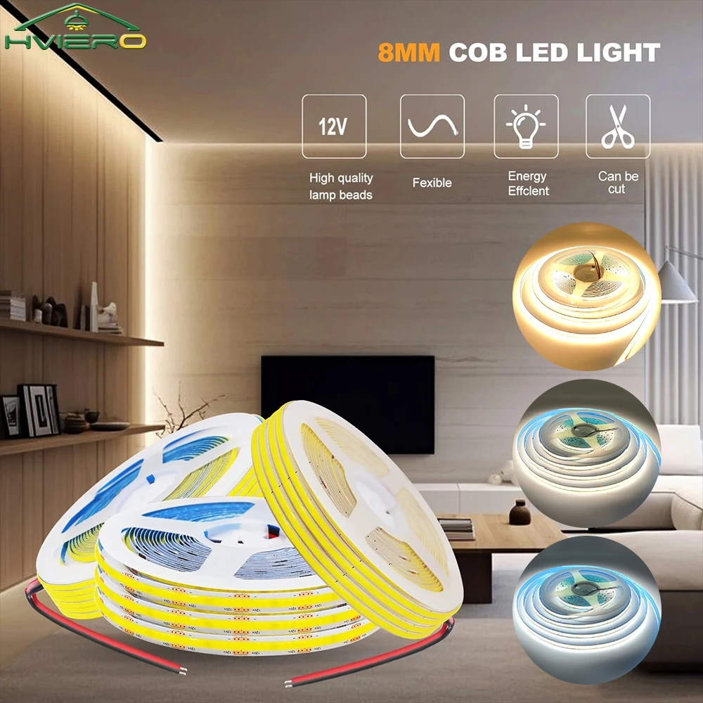 8mm COB LED Strip 12V Dimmable 3000K 4000K 6000K High Density Flexible LED Light For Home Decor RA90 LED Strip Lights
8mm COB LED Strip 12V Dimmable 3000K 4000K 6000K High Density Flexible LED Light For Home Decor RA90 LED Strip Lights