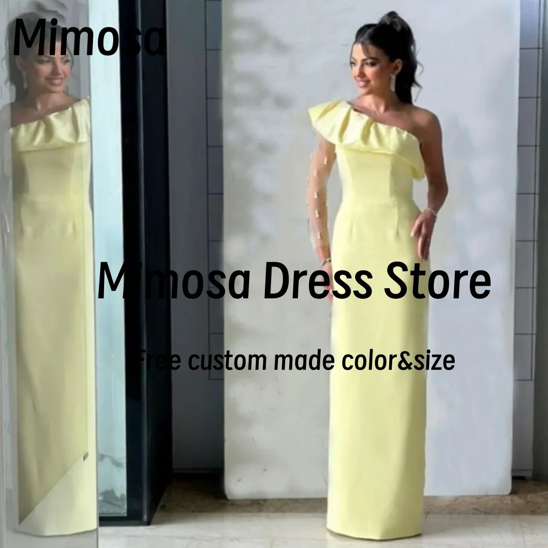 Mimosa Yellow Sheath Prom Dresses One Shoulder Beading Long Sleeve Robe De Soirée Back Slit Evening Gowns Customized
Mimosa Yellow Sheath Prom Dresses One Shoulder Beading Long Sleeve Robe De Soirée Back Slit Evening Gowns Customized
