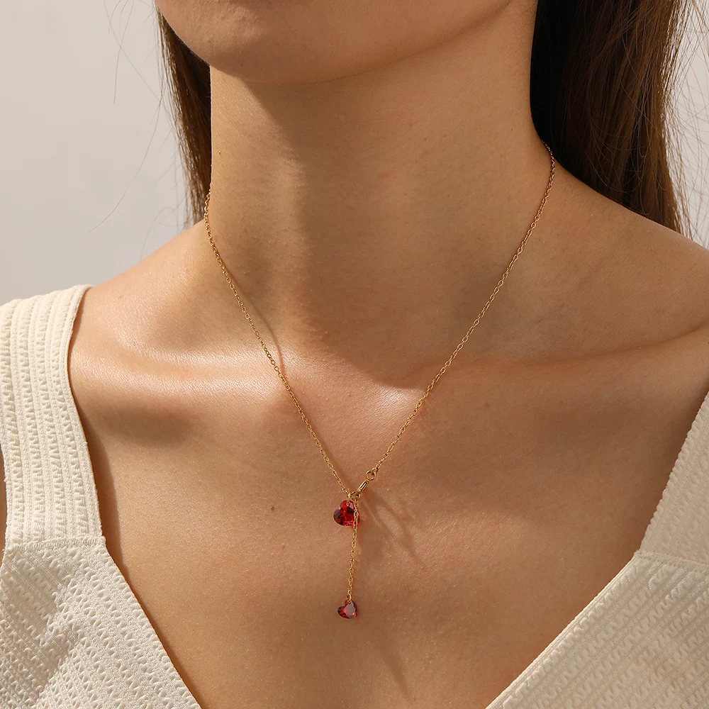 MEYRROYU 316L Stainless Steel Red Rhinestones Heart Tassel Pendant Minimalist Style Necklace Women Waterproof Fashion Neck Chain
MEYRROYU 316L Stainless Steel Red Rhinestones Heart Tassel Pendant Minimalist Style Necklace Women Waterproof Fashion Neck Chain