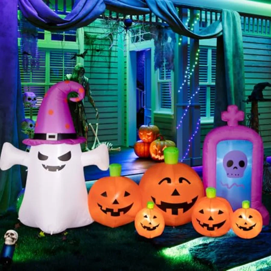 Outdoor Halloween decoration: 8FT inflatable pumpkin with ghost and skull tombstone, orange PVC, built-in LEDs for garden, lawn
Outdoor Halloween decoration: 8FT inflatable pumpkin with ghost and skull tombstone, orange PVC, built-in LEDs for garden, lawn