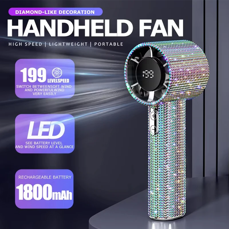 2026 New 199-Speed Portable Handheld Fan with Sparkling Imitation Diamonds & LED Display, USB Rechargeable Mini Fan for Outdoor
2026 New 199-Speed Portable Handheld Fan with Sparkling Imitation Diamonds & LED Display, USB Rechargeable Mini Fan for Outdoor