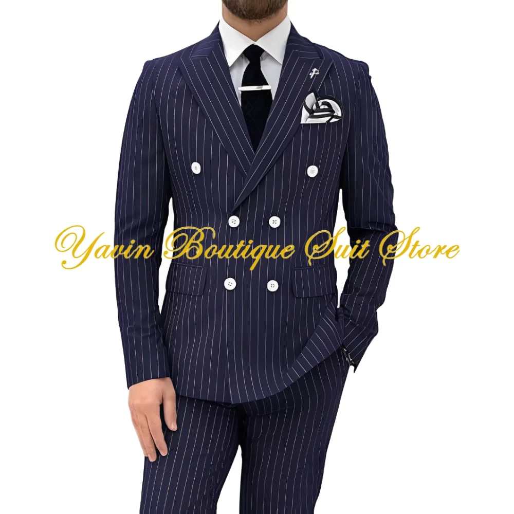 Men's Stripe Suit 2 Pieces Double-Breasted Blazer Pants Set Wedding Groom Prom Tuxedo Men's Business Suits
Men's Stripe Suit 2 Pieces Double-Breasted Blazer Pants Set Wedding Groom Prom Tuxedo Men's Business Suits