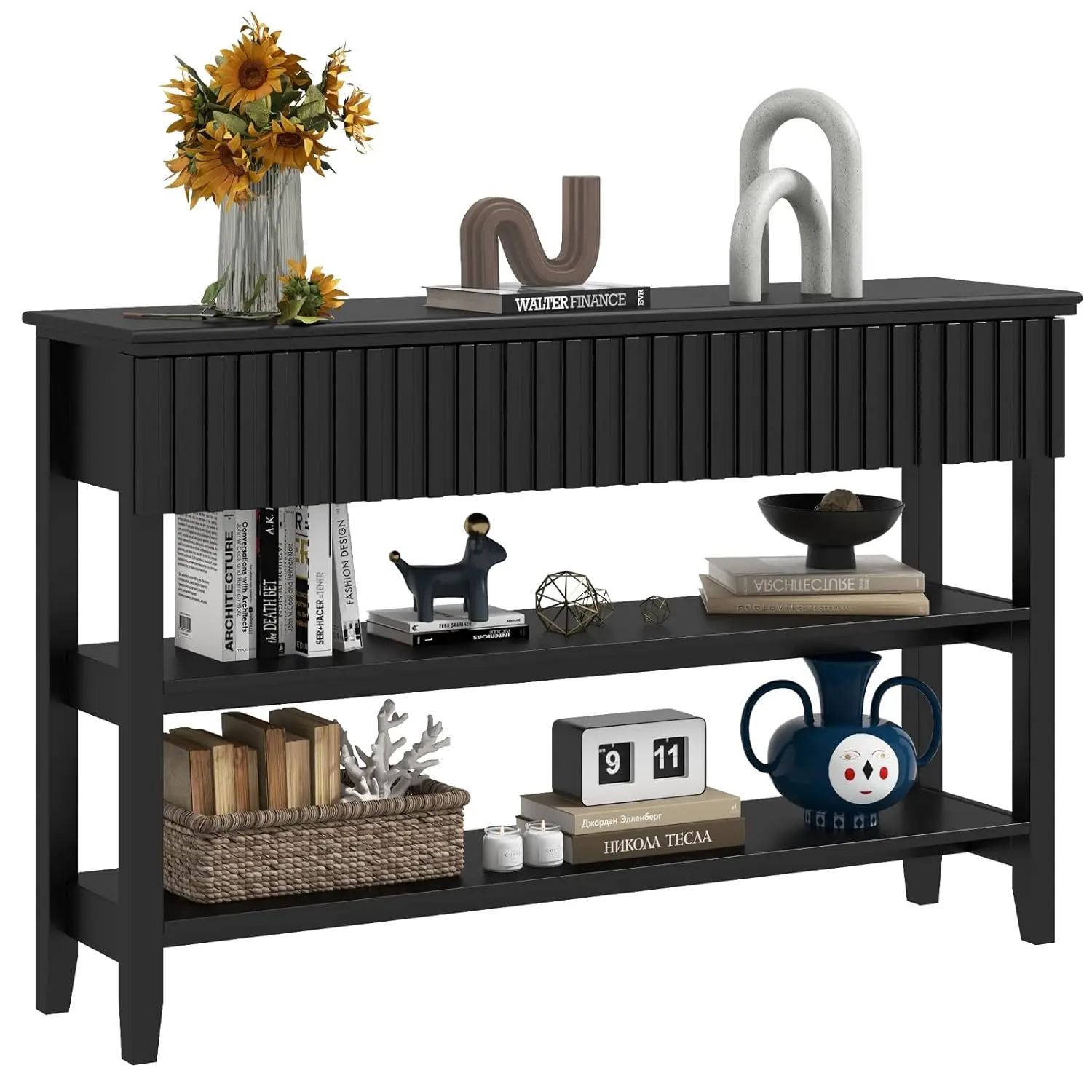 Painted Wood Console Table Narrow Long Modern Fluted Entryway Table Behind Sofa Couch with 3 Drawers and 2-Tier, Customized
Painted Wood Console Table Narrow Long Modern Fluted Entryway Table Behind Sofa Couch with 3 Drawers and 2-Tier, Customized