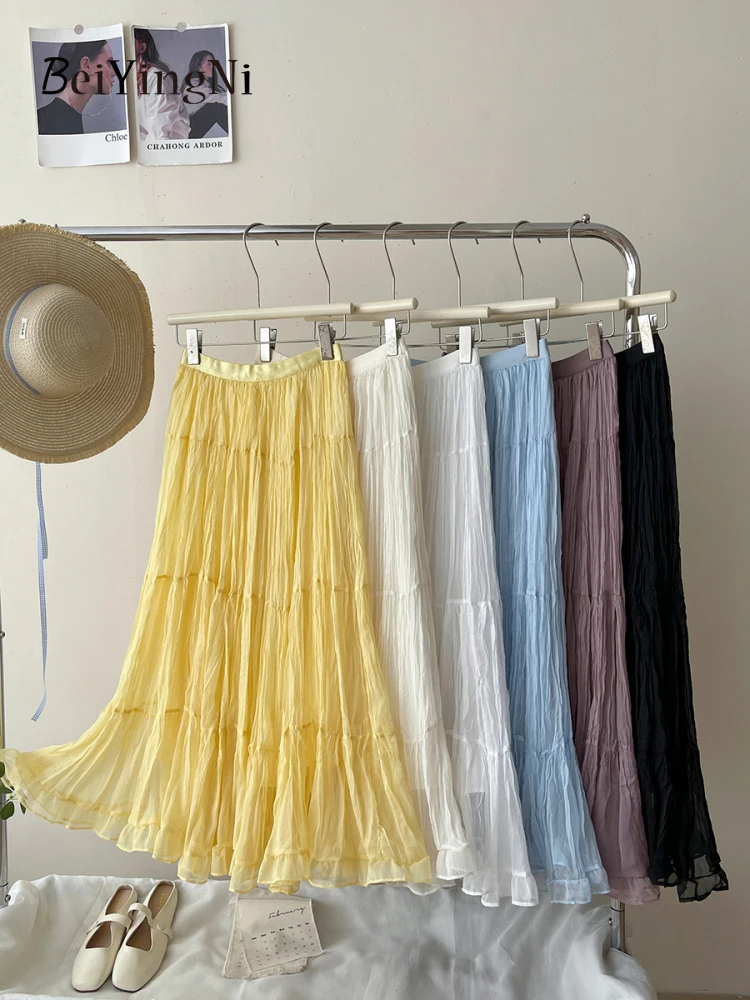 Beiyingni Summer Korean Fashion Pleated Skirt Women Plain Sweet Fairy Lazy Vacation A-line Elastic Mesh Skirts Female Chic Jupes
Beiyingni Summer Korean Fashion Pleated Skirt Women Plain Sweet Fairy Lazy Vacation A-line Elastic Mesh Skirts Female Chic Jupes