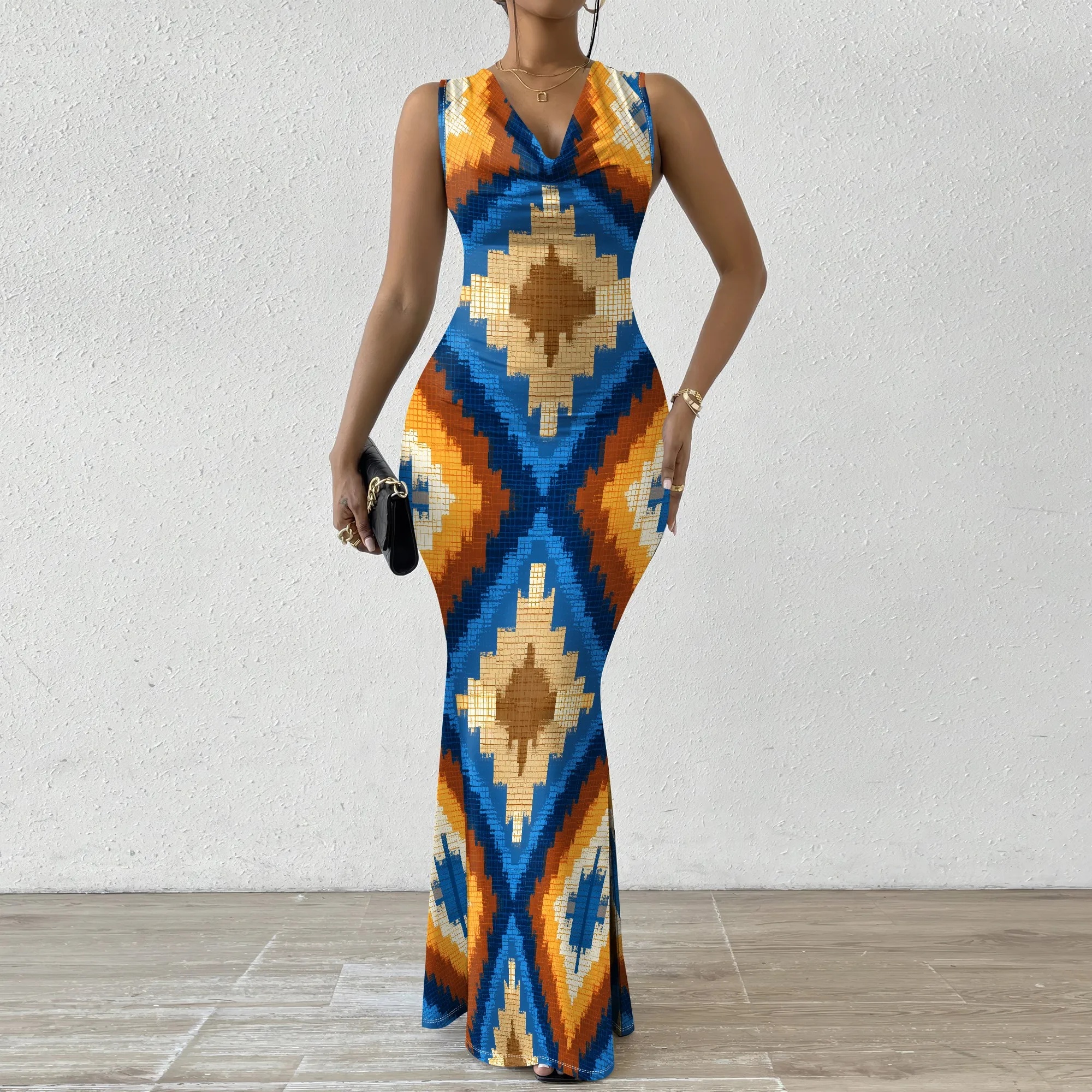 Tribal Print V-Neck Women's Maxi Dress - Colorful Boho Chic Pattern, Perfect for Summer Vacation & Beach Party, XS-2XL
Tribal Print V-Neck Women's Maxi Dress - Colorful Boho Chic Pattern, Perfect for Summer Vacation & Beach Party, XS-2XL
