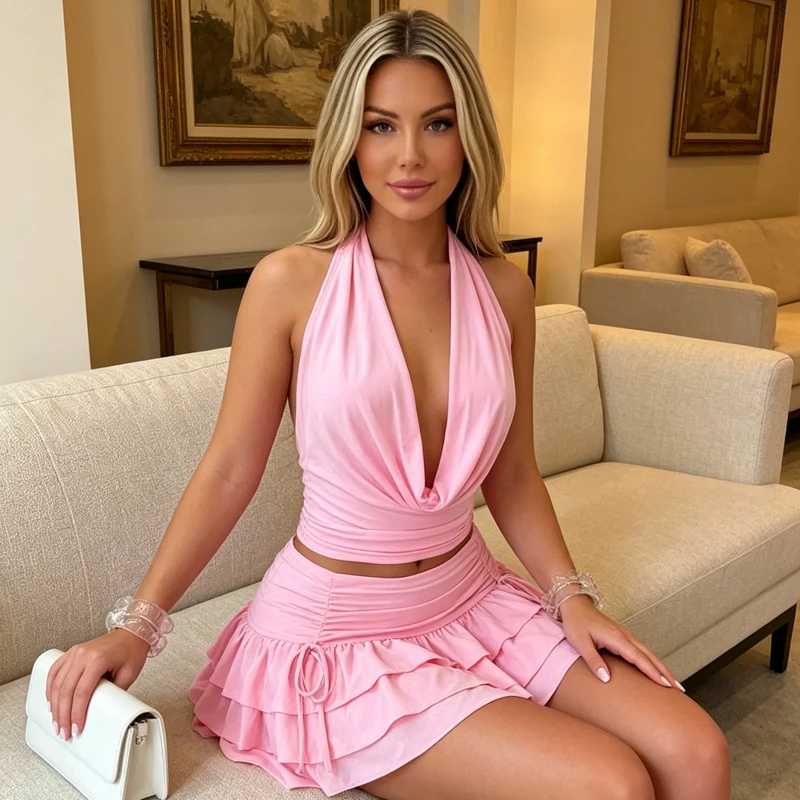 Women's Sexy Solid Two-Piece Set Sleeveless Cowl Neck Crop Top and Ruffled Layered Mini Skirt Casual Summer Party Outfit
Women's Sexy Solid Two-Piece Set Sleeveless Cowl Neck Crop Top and Ruffled Layered Mini Skirt Casual Summer Party Outfit