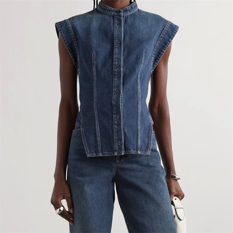Women shirts 2024 Summer New Retro Wash Sleeveless top Pure cotton denim shirt High quality Women's Blouse Tank top fashion vest
Women shirts 2024 Summer New Retro Wash Sleeveless top Pure cotton denim shirt High quality Women's Blouse Tank top fashion vest