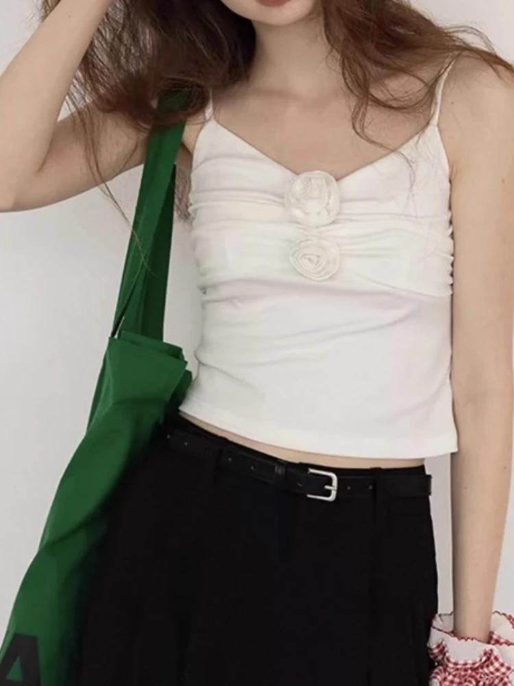 Solid Ruched Camisole 3D Rose Appliqués Women Slim Fit Spaghetti Strap Crop Top Elegant Pure Desire Lingerie Inspired
Solid Ruched Camisole 3D Rose Appliqués Women Slim Fit Spaghetti Strap Crop Top Elegant Pure Desire Lingerie Inspired