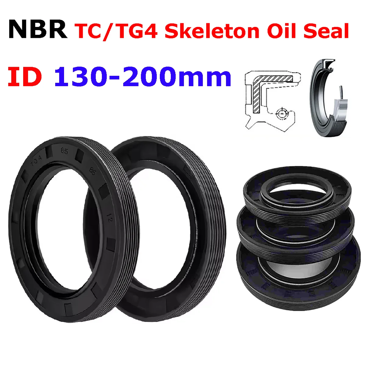 NBR TC/FB/TG4 Oil Seal ID 130/140/150/160/180/190/200mm Nitrile Rubber with Metal Skeleton Shaft Double Lip Sealing Gaskets Ring
NBR TC/FB/TG4 Oil Seal ID 130/140/150/160/180/190/200mm Nitrile Rubber with Metal Skeleton Shaft Double Lip Sealing Gaskets Ring