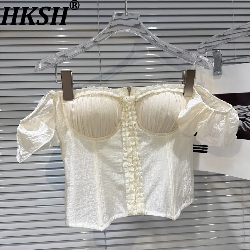 HKSH Summer New Women's Stylish High Street Sexy Patchwork Ruffles Off-shoulder Short Sleeve Irregular Hem Strapless Tops HK7642
HKSH Summer New Women's Stylish High Street Sexy Patchwork Ruffles Off-shoulder Short Sleeve Irregular Hem Strapless Tops HK7642