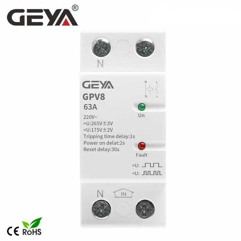 GEYA GPV8-63 2-полюсное Din-рейка, автоматическое восстановление, защита от перенапряжения и пониженного напряжения, 40 А 63 а 220 В переменного тока
GEYA GPV8-63 2-полюсное Din-рейка, автоматическое восстановление, защита от перенапряжения и пониженного напряжения, 40 А 63 а 220 В переменного тока